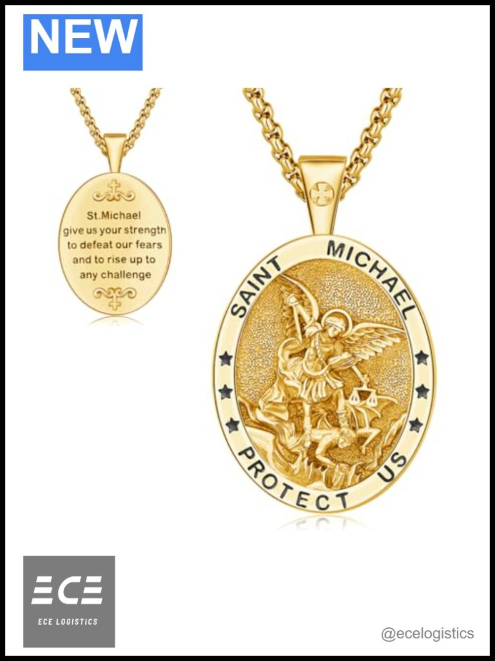 Gold Plated St Michael Pendant Necklace 925 Sterling Silver Medal Amulet